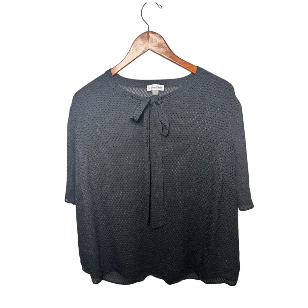 Calvin Klein Black 3/4 Sleeve Tie Front Blouse Plus  1X - Picture 2 of 7